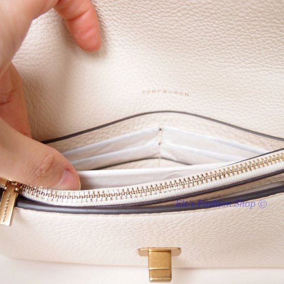 NWT Tory Burch Kira Chevron Leather Wallet On a Chain WOC New Cream AUTHENTIC - Picture 13 of 16